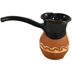 Resim Kırmızı Toprak Desenli Siyah Cezve Türk Kahve Cezvesi 