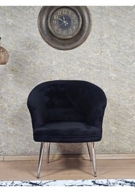 Resim Zafir Tekli Teddy Krom Kaplama Sivriltme Ayak Çay Seti Koltuk Tekli Berjer , Balkon, Salon, Ofis Siyah 