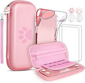 Resim GeeRic 8PCS Case Compatible with Switch Lite, (Not Compatible With Switch) Carrying Case Accessories Kit, 1 Soft Silicon Case + 2 Screen Protector + 4 Thumb Caps + 1 Storage Carrying Bag Pink 