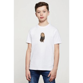 Resim Qivi Deniz Aslanı Leopard Jaguar Felidae Aslanlar Baskılı Unisex Çocuk Beyaz T-Shirt 