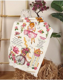 Resim Saçaklı Mutfak Havlusu Modeli Baskılı Kadife Mutfak Havlusu 3lü Bisikletli Kız 