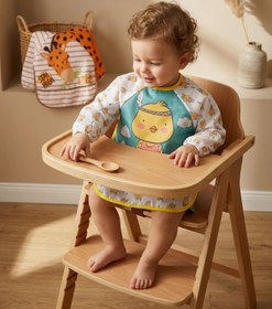 Resim Babydonat Lüks Sıvı Geçirmez Uzun Kollu Bebek Blw Önlüğü 6-24 Ay - 2'li Set Hayvan Figürlü Mama Önlüğü - Leke 