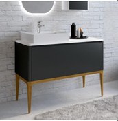 Resim Denko Selanik 105 Cm Mdf Füme Banyo Dolabı Alt Modül Ve Lavabo Füme 