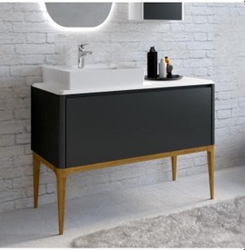 Resim Denko Selanik 105 Cm Mdf Füme Banyo Dolabı Alt Modül Ve Lavabo Füme 
