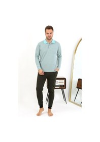 Resim Akbeniz Erkek Polo Yaka Uzun Kol Penye Pijama Takımı 6862 Su Yeşili Su Yeşili 