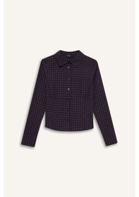 Resim Defacto Coool Fitted Dokulu Uzun Kollu Kareli Gömlek G3035ax25wnnv241 Lacivert 