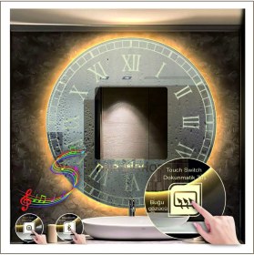 Resim Dnr-Mirror60 Cm Günışığı Ledli Tasarım Kumlamalı Dokunmatik Bluetoothlu Buğu Önleyicili Makyaj Banyo Aynası 