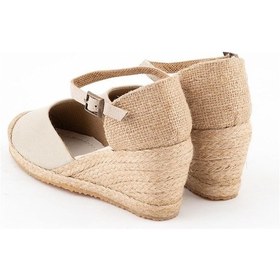 Resim Burnu Hasır Dolgu Topuk Bej Bayan Keten Hasır Espadril Bej 