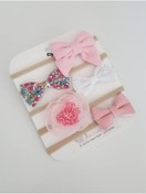 Resim swan butik Kız Bebek Çocuk Bandana Toka Seti 2'li Şeftali Ponpon Ve Beneklli Tavşankulak 