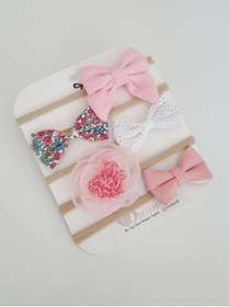Resim swan butik Kız Bebek Çocuk Bandana Toka Seti 2'li Şeftali Ponpon Ve Beneklli Tavşankulak 