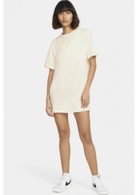 Resim Nike Sportswear Organic Cotton Short Sleve Dress Nakış Swooslu Elbise Krem 