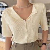 Resim Yaprak Kenarlı ve Kabarcık Kumaşlı Polyester Rahat Kısa Kollu Volan Kollu Düzenli Uzunluklu T-Shirt 
