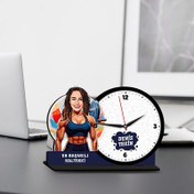 Resim Kadın Halterci Karikatürlü MDF Masa Saati 