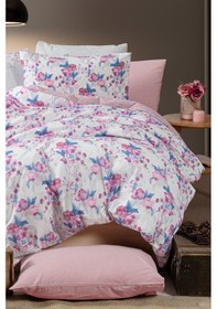 Resim Lastikli Çarşaflı Tek Kişilik Nevresim Takımı Roseto-gül Kurusu Gül Kurusu-mavi 