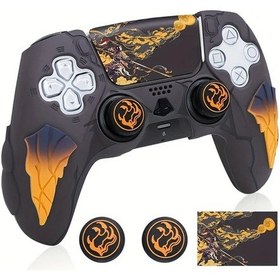 Resim Elmpaly Brhe Ps5 Gıda Sınıfı Silikon Kumanda Kılıfı Ergonomik Sarı Siyah Geçişli 