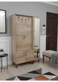 Resim Zerkaconcept Belin 3 Kapaklı Portmanto Vestiyer Ayakkabılık Dolap Meşe - M4 Meşe 