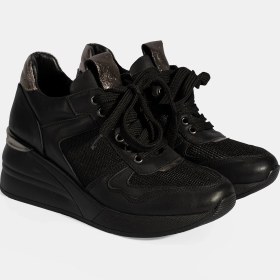 Resim Desa Kadın Siyah Bağcıklı Dolgu Topuklu Spor Ayakkabı 