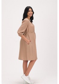 Resim Busa Hamile V Yaka Yandan Cepli Kolu Lastikli Elbise Vizon 