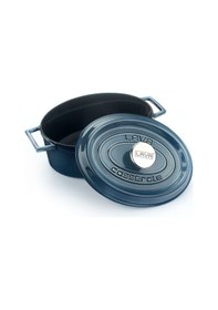 Resim Lava Döküm Oval Tencere Ölçü 21x27cm. Döküm Demir Yekpare Kulplu Premium Serisi - Majolica Gri Gri 
