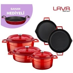 Resim Lava Demir Döküm 5`I Bir Yerde Seti Tencere Seti Sahan 