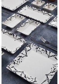 Resim Piatti Naturali 12 Parça 4 Kişilik Mermer Kahvaltı Takımı Handmade Sunum Set Siyah 