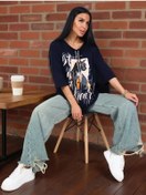 Resim Modelena Büyük Beden Baskılı Tunik 263585175 Mavi 