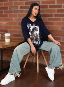 Resim Modelena Büyük Beden Baskılı Tunik 263585175 Mavi 