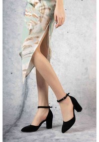 Resim Kadın Bilekten Bağcıklı Topuklu Ayakkabı - Siyah Süet 