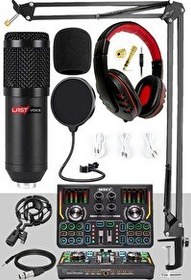 Resim Lastvoice BM800 Titanium Set Efektli Ses Kartı Mikrofon Kulaklık Stand Kayıt Canlı Yayın (Pc ve Telefon) 