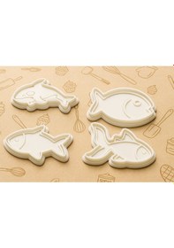 Resim Balık Şekilli Kurabiye Kalıbı Seti - 8 Cm Deniz Canlıları Temalı Kurabiye Ve Fondan Kalıpları Beyaz 