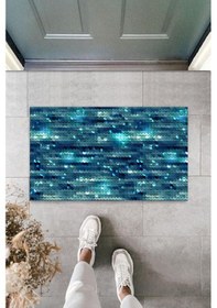 Resim Dekoratif Dijital Pullu Mavi Kapı Paspası Dış Mekan Paspas K-3165 