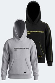 Resim Slazenger LEVON 2 Lİ SET Erkek Çocuk Kapüşonlu Cepli Siyah -Taş Gri Sweatshırt 