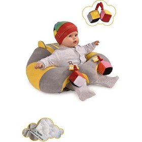 Resim Oyuncaklı Bebek Oturma Destek Minderi - Devrilmez Bebek Koltuğu - Büyük Bebek Oturağı Gri Sarı 