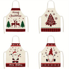 Resim 1 Bayramlık Noel Önlüğü - Kırmızı Ekoseli ve Bayram Desenleri (Ağaç, Geyik, Noel Baba) - Pişirme, Fırınlama, Barbekü ve Kamp için Mükemmel 