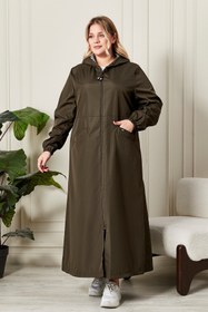 Resim Kadın Büyük Beden Tam Boy Trenç - Siyah / 3XL 