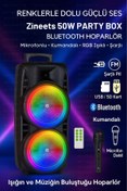 Resim Zineets Işıklı Büyük Boy Party Box Bluetooth Hoparlör Taşınabilir Şarjlı Ses Sistemi Kablolu Karaoke Mic 