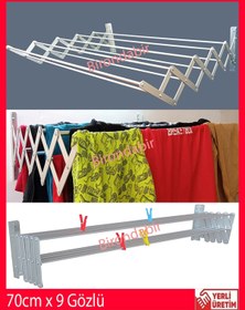 Resim Genel Markalar 70cmx9 Gözlü Akordiyon Tipi Çamaşır Kurutma Askısı Orjinal Alüminyum Kesinlikle Paslanmaz 