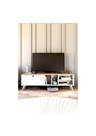 Resim Buka Tv Sehpası, Tv Standı, Televizyon Ünitesi Beyaz - Atlantik Çam 