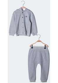 Resim Zeyland Erkek Bebek Kapüşonlu Hırka Ve Pantolon Takım-Gri 