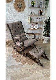 Resim Asedia Rustik Ceviz Kahve Sallanan Sandalye Dinlenme Koltuğu 