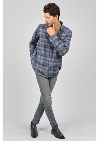 Resim De Leone Erkek Çizgili Uzun Kollu Yün Apre Gömlek 0171102 Koyu Ma Koyu Mavi 