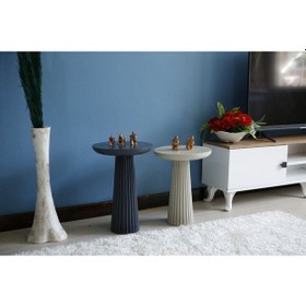 Resim 2'li Antrasit Renk Mantar Sehpa Çizgili Konik Renkli Yan Sehpa Antrasit Krem 