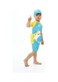 Resim My Kids Wear Boneli Fermuarlı Erkek Çocuk Mayo Mavi Desenli 