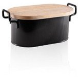 Resim Stripe Ahşap Kapaklı Ekmek Saklama Kutusu Siyah 40x22x18 Cm The Mia