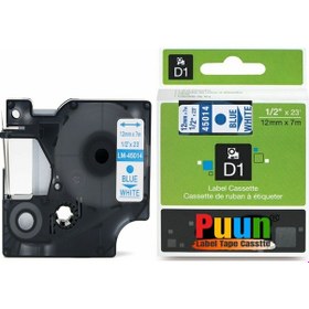 Resim Puun Dymo D1 45014 12mmX7m Beyaz üzeri Mavi 720540 Uyumlu şerit 