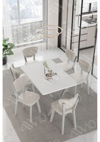 Resim Avvio Lidyana Elma Sandalye 80x140 Yemek Masası Mutfak Masası 6 Kişilik Masa Sandalye Takım Beyaz 
