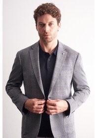 Resim İmza Lacivert Mono Yaka Ekose Desen Pamuklu 6 Drop Comfort Fit Classic Ceket 1002255152 Lacivert 