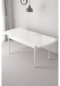 Resim Sonata Beyaz 80 X 132 Açılabilen Mdf Masa Metal Ayaklı Mutfak Masası Takımı Siyah Sandalye Siyah 