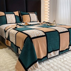 Resim Premium Süt Polar Battaniye, Geometrik Kare Baskı, Yatak Örtüsü, Seyahat Battaniyesi, Araba Battaniyesi. Tüm Mevsimler İçin Uygun, Yüksek Kaliteli Polyester Kumaş Yumuşak ve Rahat, Yatak Odası, Oturma Odası, Açık Hava Kampı, Seyahat vb. İçin Mükemmel 