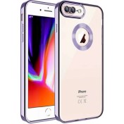 Resim M.TK Moveteck Apple iPhone 7 / 8 Plus Kılıf Kamera Lens Korumalı Logo Gösterir Parlak Halkalı Arkası Şeffaf 